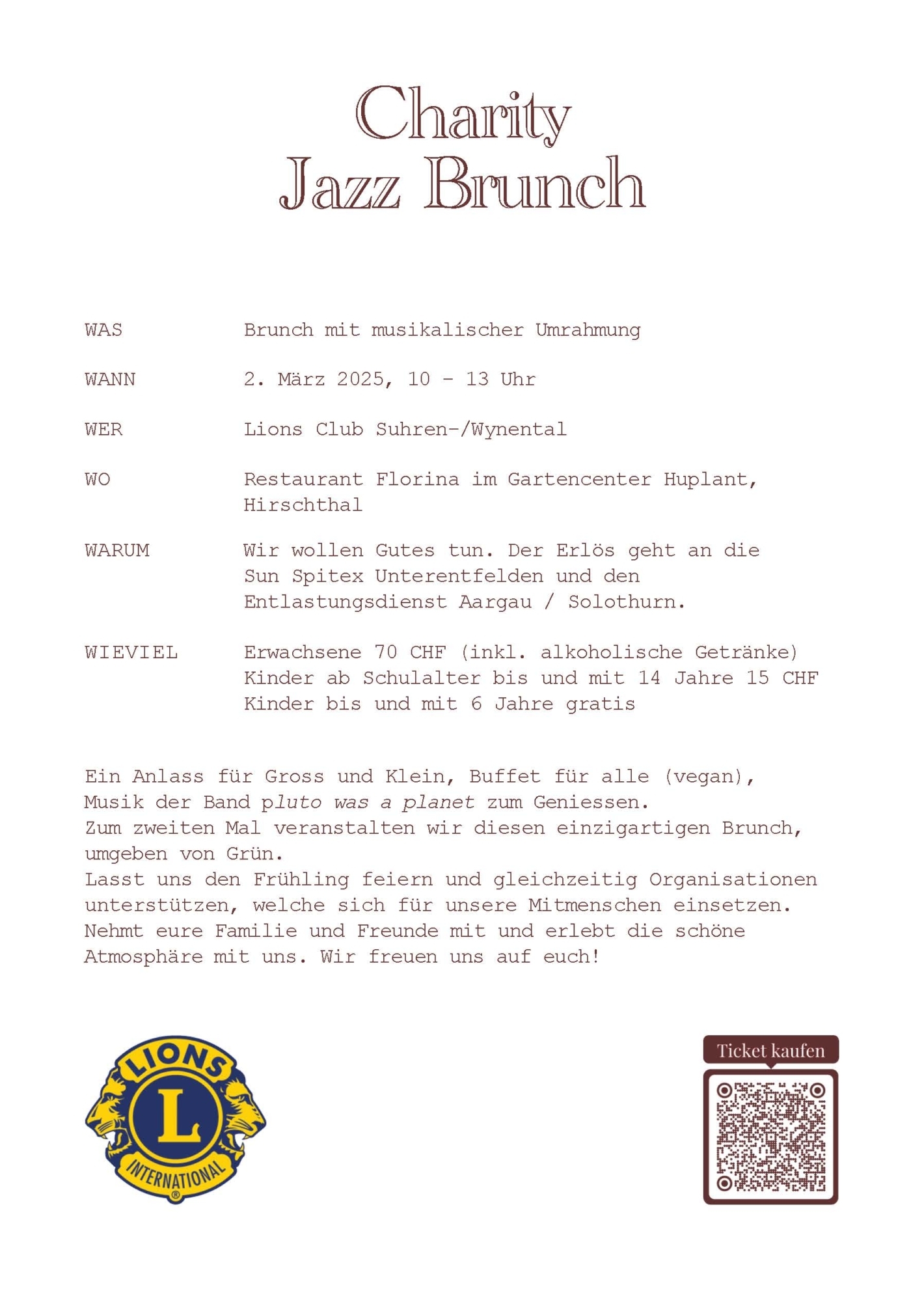 Charity Jazz Brunch Programm
